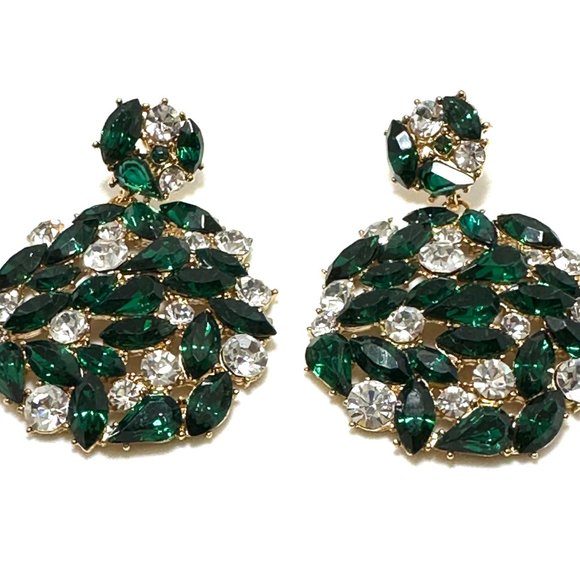 KENNETH JAY LANE EMERALD/CLEAR PIERCED EARRING